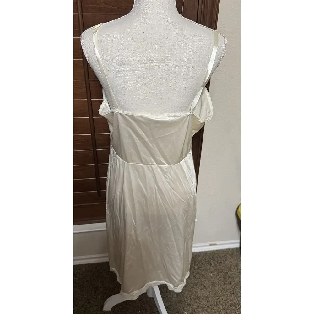 VTG 80s Velrose full slip satin negligee dress sheer sz‎ 40 nylon USA ivory